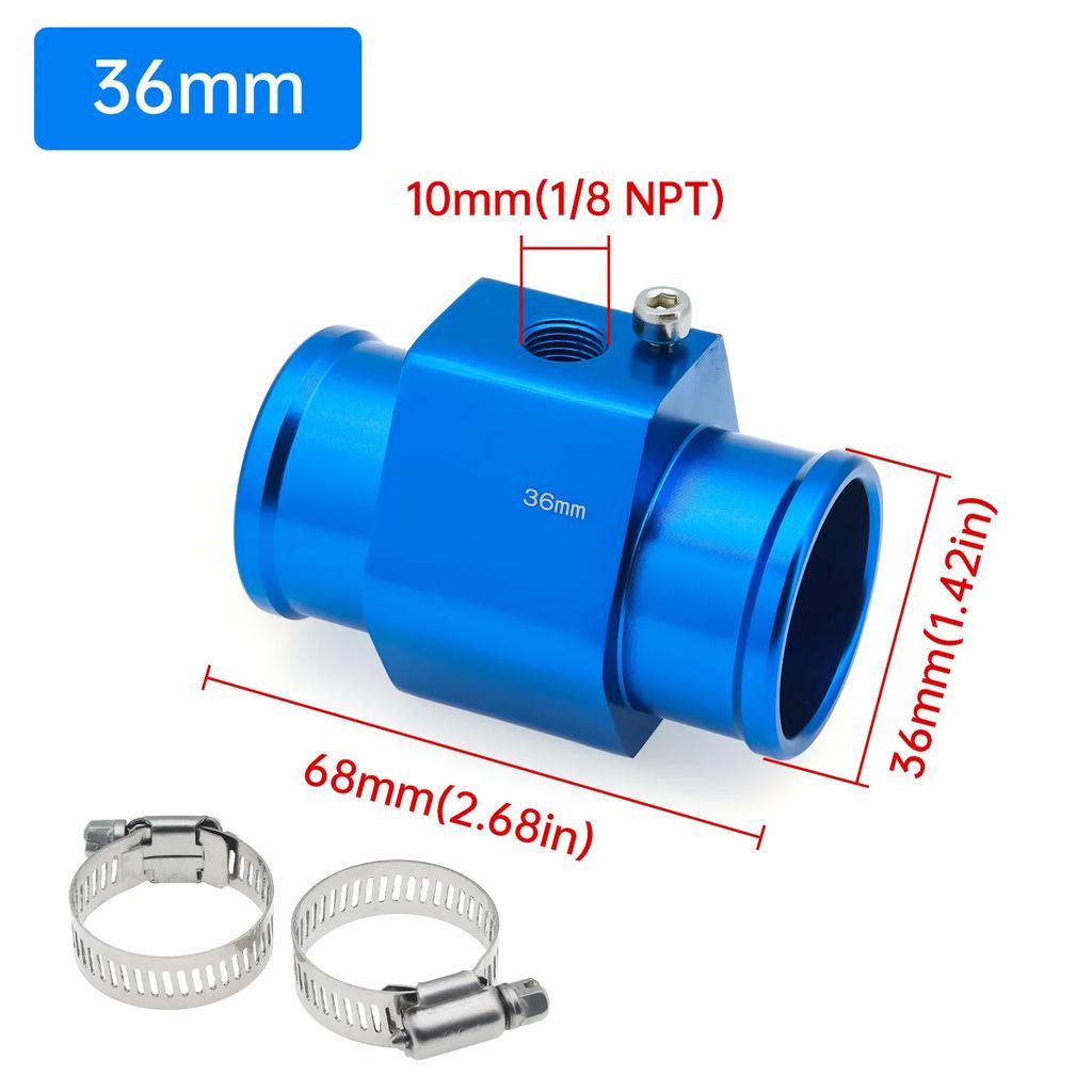 Water Temperature Sensor Adapter Pipe 28mm / 30mm / 32mm / 34mm / 36mm / 38mm / 40mm Gauge Radiator Hose Adapter Blue / Black