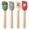Butter Spreading Scraper Silicone Spatula with Wooden Handle, Christmas Tree/Snowman/Santa Claus/Elk Pattern Baking Accessories for Home Decor,