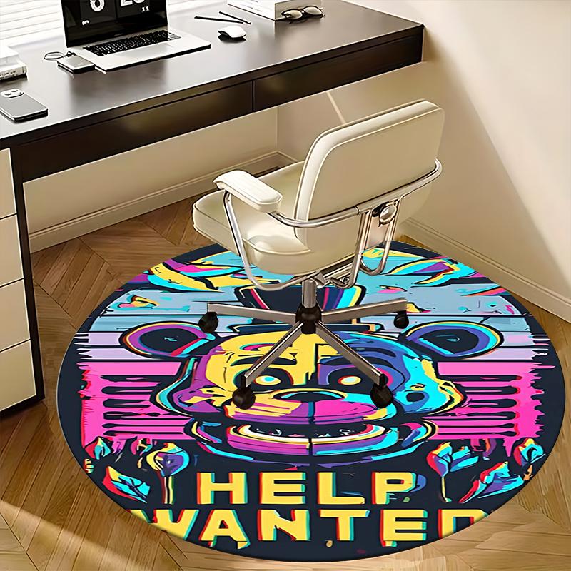 Freddy Fazbear, Hilfe Gesucht Schild Stuhlmatte Runde Teppichboden Büroteppich, Rutschfest, Geeignet für Wohnzimmer, Schlafzimmer Dekor.1205605a