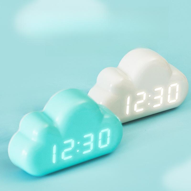 Creative Alarm Clock, Four Cloud Voice-controlled LED Clock, Bedside Sleepy Small Alarm Clock, Student Calendar, Nightlight Electronic Clock 1966