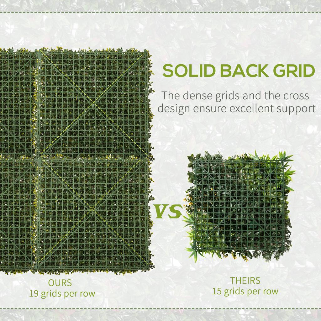 12PCS Artificial Boxwood Wall Panels 50cm X 50cm Grass Privacy Fence Screen Faux Hedge Greenery Backdrop Encrypted Milan Grass with White Flowers for