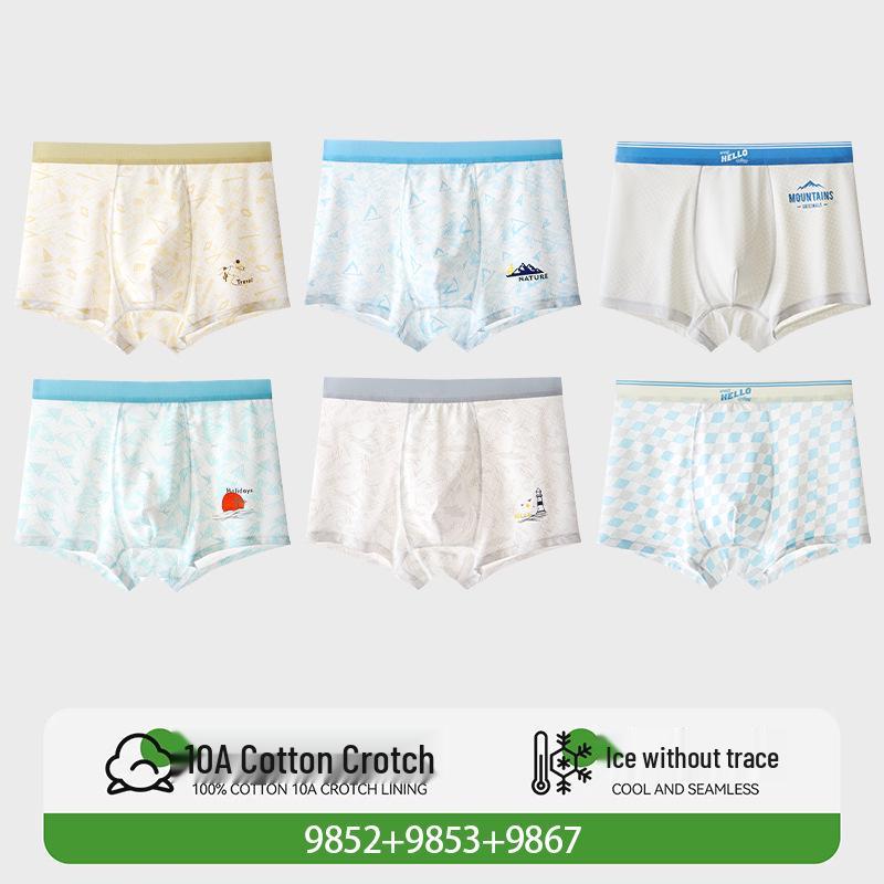 Teen Boys' Ice Silk Boxer Briefs - Developmental Period, Plus Size, Four-Corner Design, Summer Collection