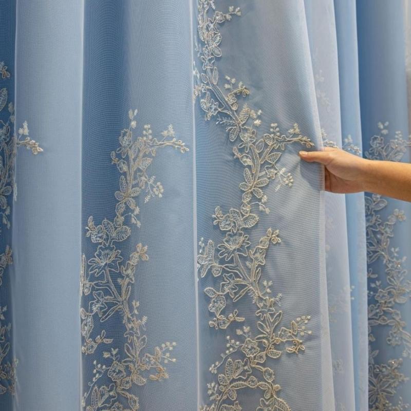 Modern European Style Curtains Pink Lace Embroidery Thickened Curtains Blackout Sunscreen Bedroom Living Room Balcony Curtains