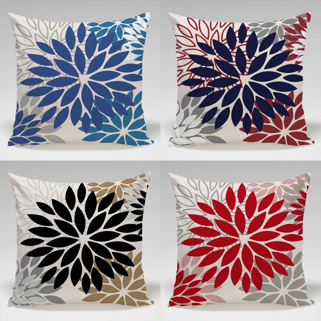 Geometric Color Flower Pillow Cover Polyester Fabric Modern Decor For Living Room