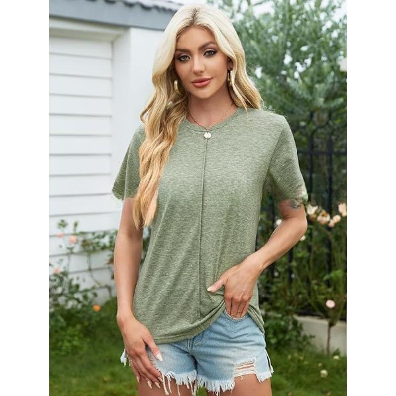 YYFS Dámská móda Ležérní Léto Jaro Jednobarevné halenky a košile s krátkým rukávem a výstřihem do O