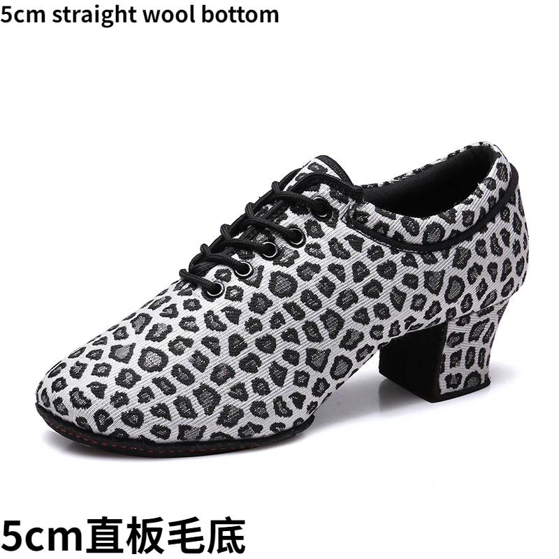 Leopard Latin Dance Shoes Jazz Tango Salsa Woman Modern Ballroom Dance Shoes Teacher Shoes 3.5cm/5cm Heels Dance Sneakers