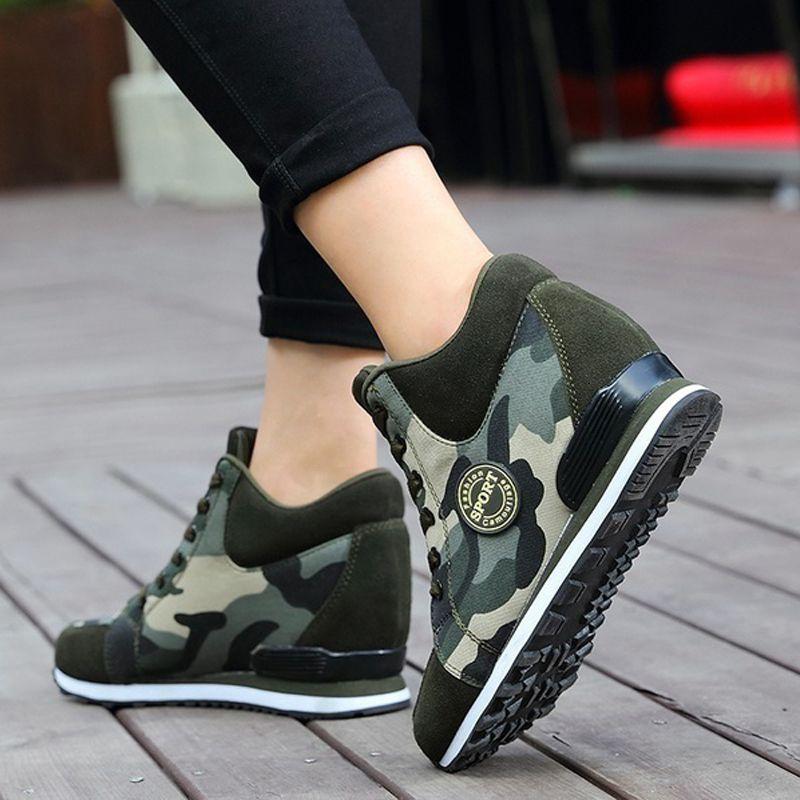 Classic Camouflage High-top Sport Shoes For Women With Height Boosting 6.5cm Sole