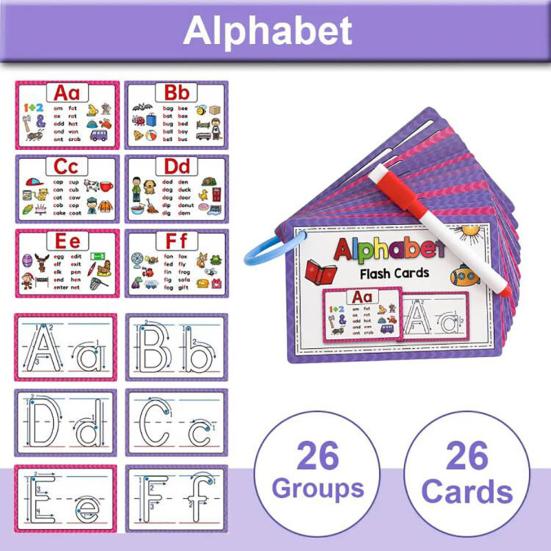 1 Set Kids Alphabet Flash Cards 26 Letters Tracing Practice Card Toddlers Boys Girls Educational Dry Erase ABC Preschool Learning Flashcard
