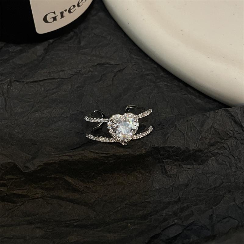Koreanischer Stil S925 Sterling Silber Zirkon Herz Doppelring: Luxus, High-End-Design für Damen