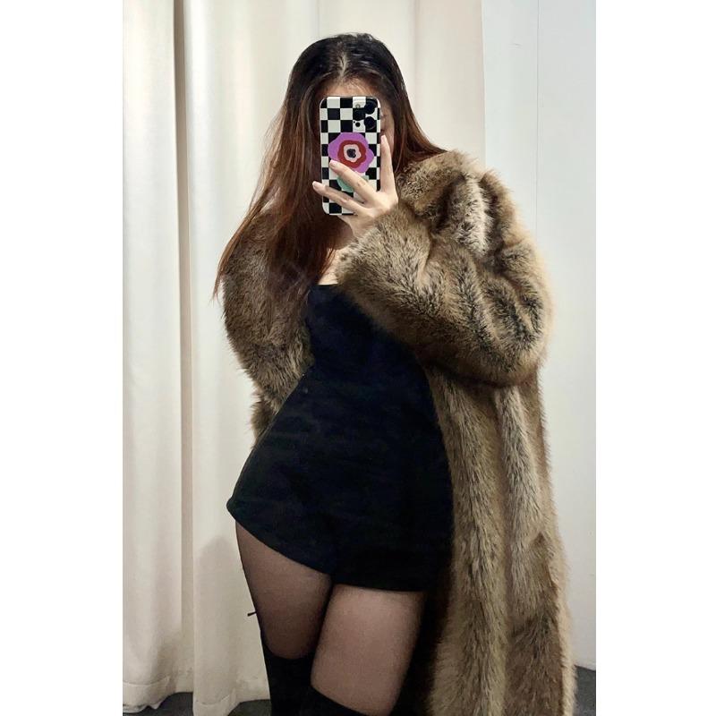 

Новая шуба из искусственного меха, удлиненная, с воротником цвета зеленого фрукта, модная шуба из лисьего меха, пуф XS