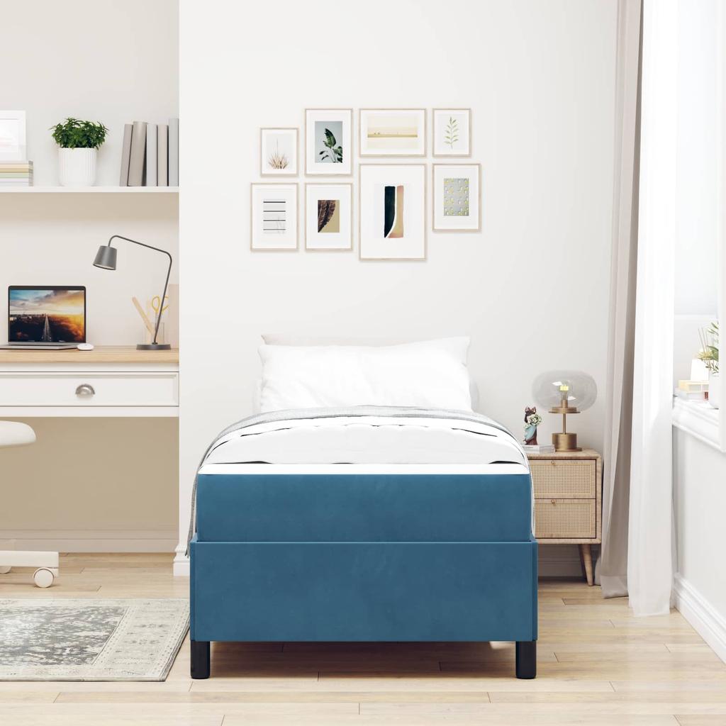 Bed Frame with Mattress Dark Blue 90 X 190 Cm Fabric