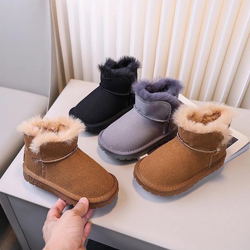 2024 Children Plush Keep Warm Boots for Girls Winter New Fashion Korean Style Soft Bottom Anti-slippery Versatile Leather Shoes