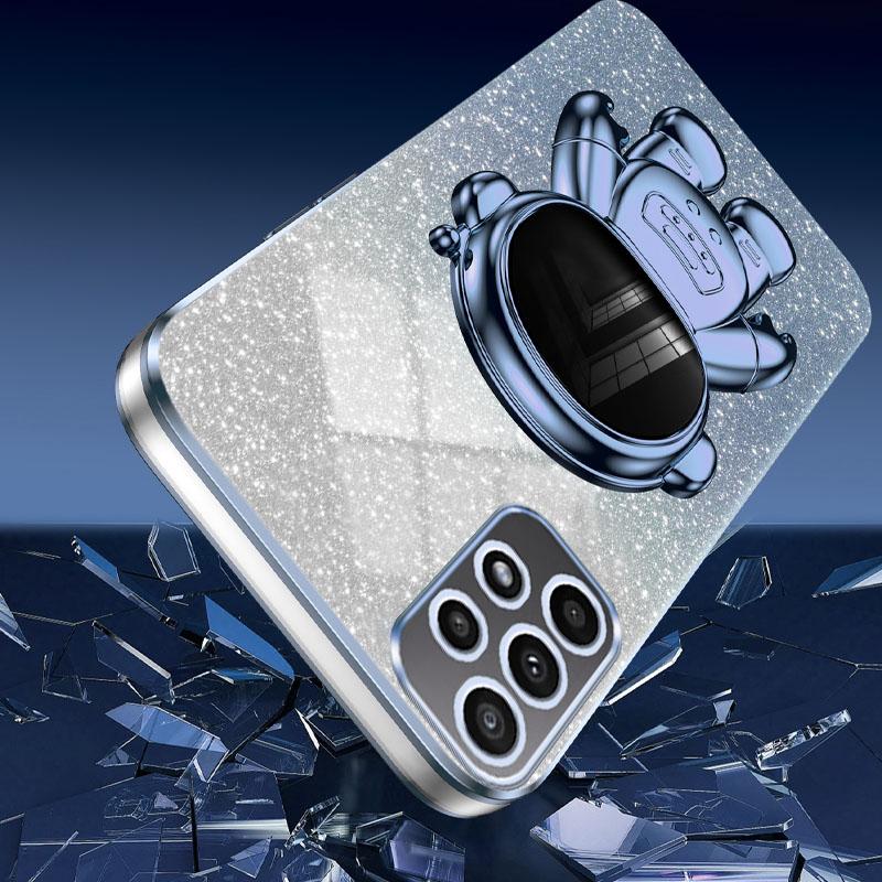 For Samsung Galaxy A53 5G Case Glitter PC+TPU Protective Cover with Astronaut Kickstand