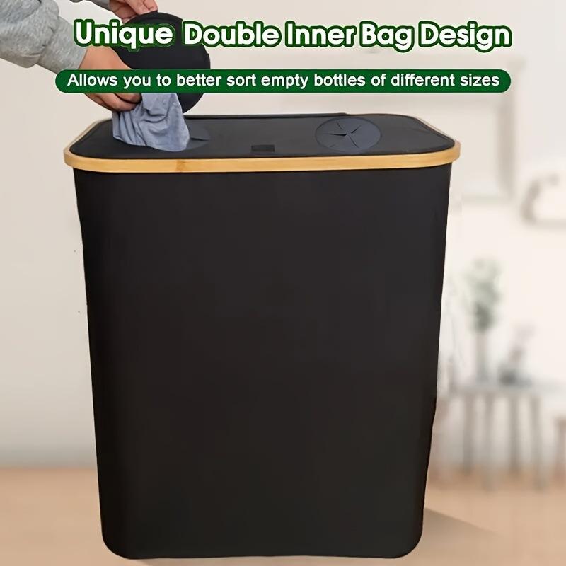 Foldable Fabric Recycling Bin with Lid, Large 140L Storage Box, Double-hole Bottle Holder with Lid, Eco-friendly