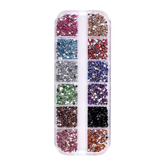 1 Set Round Nail Art Rhinestone Kit with Storage Box 12 Grids Flatback Rhinestone DIY Nail Design Crafting Decoration Fake Gems