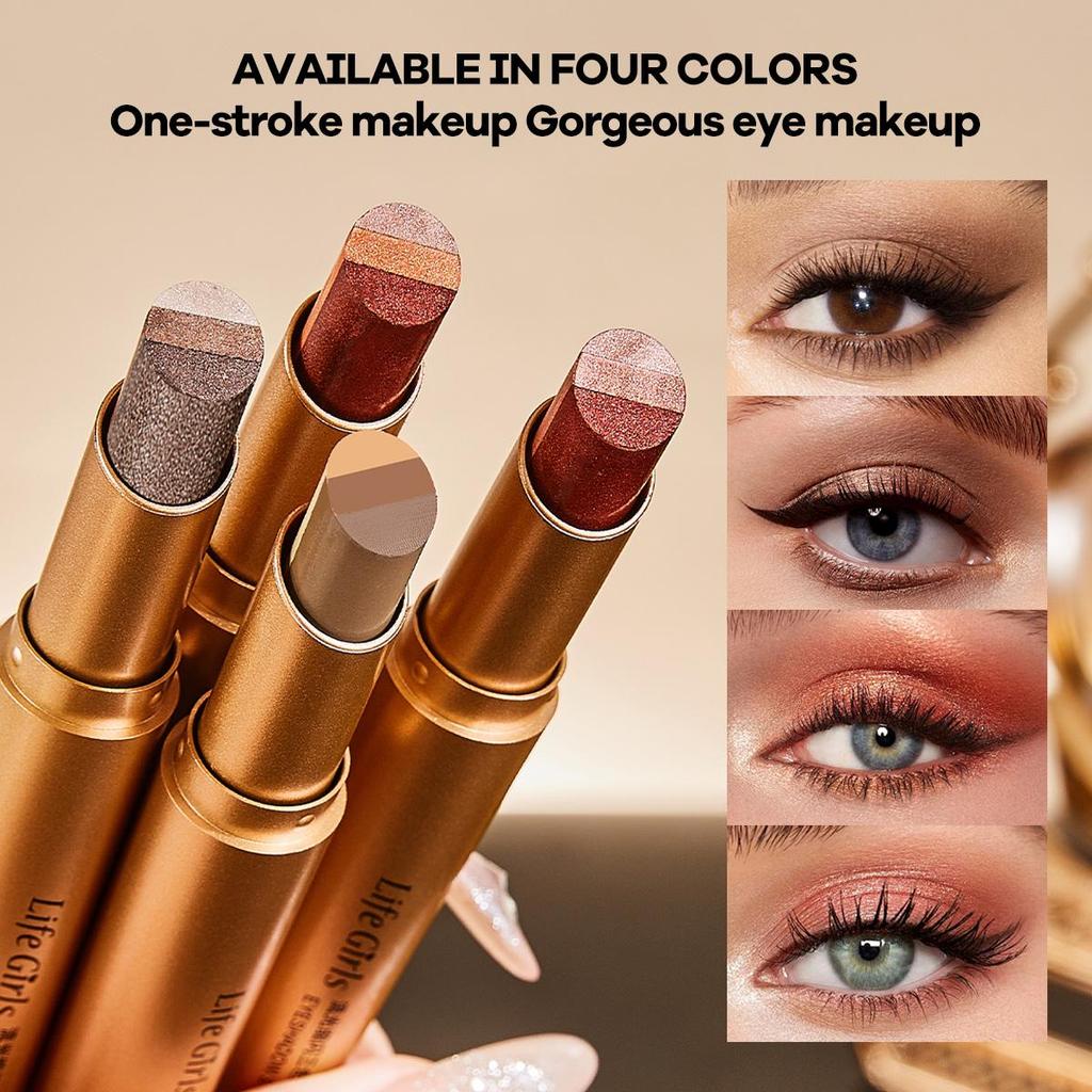 Three Color Eyeshadow Stick Matte Pearl Glitter Long Lasting Waterproof Twist Up Portable Travel Friendly Daily Eye Makeup
