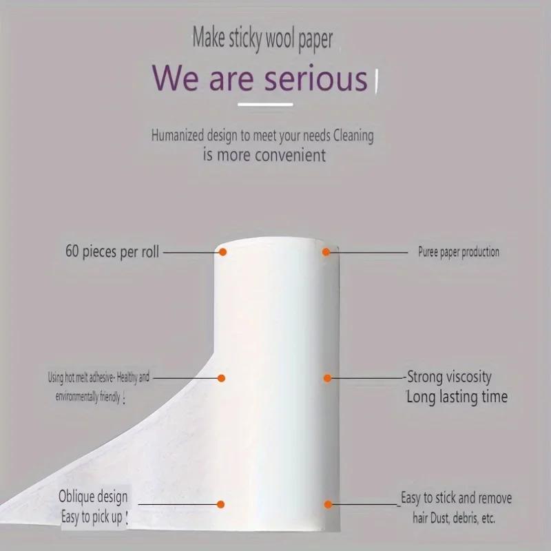 60 listů/role Extra lepivý váleček na textil pro odstraňování srsti domácích mazlíčků, Ideální pro majitele psů a koček, Perfektní pro čištění oblečení a nábytku