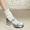 Women's Mary Jane High Heels Summer New Round Head Shallow Mouth Sweet Bow Anti-slip Wear-resistant Single Shoes
