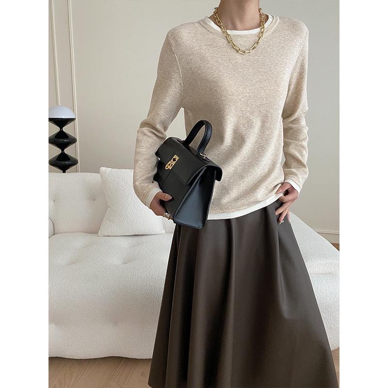 Sinan Fashionable Contrast Stitching Two-Piece Look Knitted Sweater, Round Neck Versatile Design SN4834