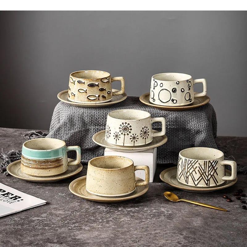 Japanese Retro Ceramic Mug Set Hand-painted Pattern Coffee Office Beverage Cup Milk Household Tea Cups Water