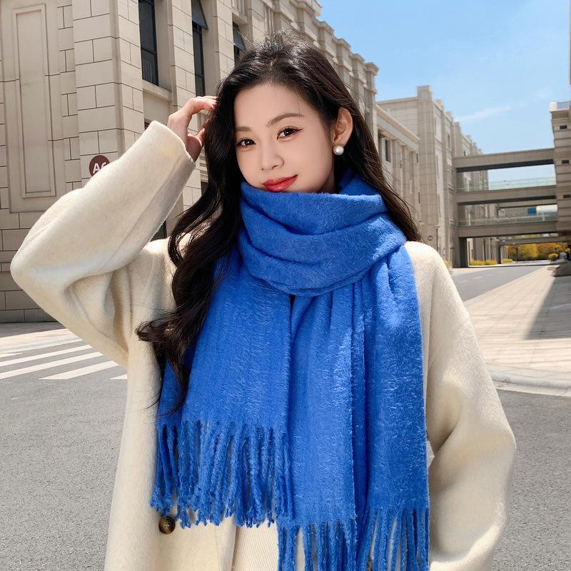 Solid color mink hair scarf light luxury high-end imitation cashmere scarf women's winter Korean men's shawl scarf autumn and winter