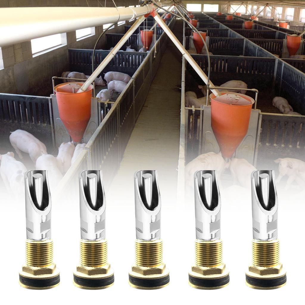 5 Pieces Multipurpose Pigs Nipple Waterer Stainless Steel Automatic Drinker Set for Barrels with Tanks Connectors