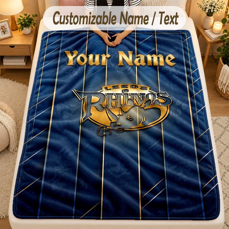 Coperta di Flanella Leeds Rhinos Nome Testo Personalizzato Morbida Calda Plaid Decorazione Casa Regalo