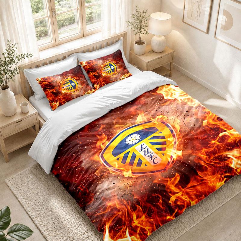 Bedding Set 1 Duvet Cover 2 Pillowcases Leeds United Football Print Bedroom Home Decoration