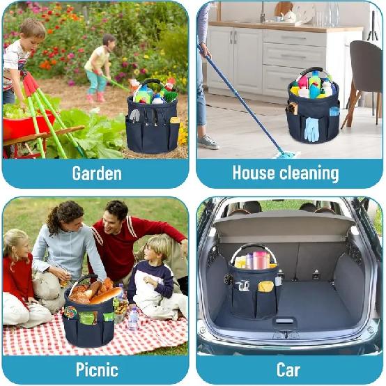 Portable Cleaning Caddy 17L Foldable Cleaning Bucket with Handle Organizer Bag for Towels Cleaning Tools Bathroom Kitchen Home