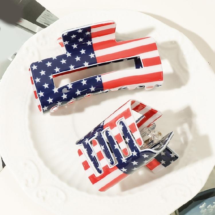 Unique American Flags Print Hair Claw Woman Long Thick Hair Ornament Anti Slip