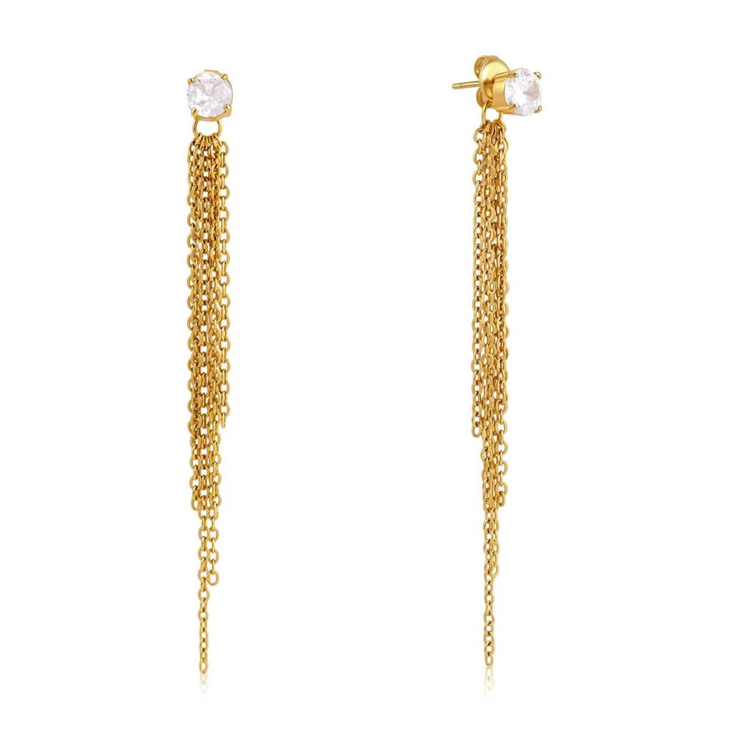 Wanxing 18K Gold Stainless Steel Zircon Detachable Tassel Earrings for Women.