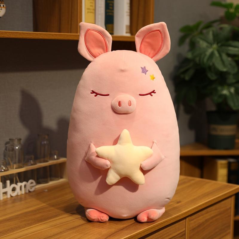45~80Cm Holding A Star Plush Pink Pig Standing Toy Stuffed Squishy Cute Cartoon Animal Fantastic Plushie Birthday Present