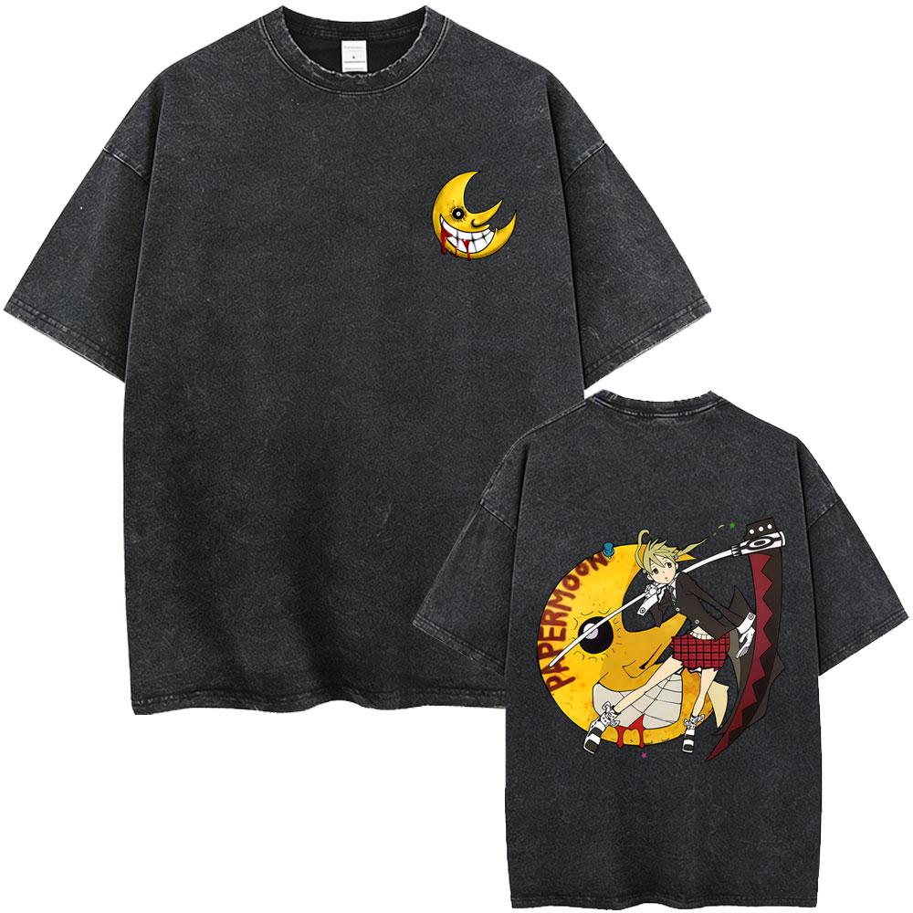 Washed Vintage Anime Soul Eater Maka Albarn Soul Evans Graphic Tshirt Mens Retro Manga T Shirts Men Cotton Oversized Tshirts