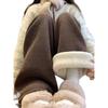 Women's Plus Size Herringbone Fleece-Lined Wide-Leg Pants, M-6XL, Autumn/Winter, High-Waisted, Thick, Casual, Straight