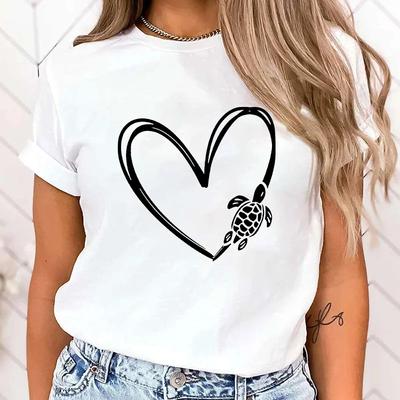 (Premium T-shirt)Hot Protect The Ocean Love Turtle Printed T-Shirts For Women Summer Short Sleeve Tee Shirts Round Neck Tops