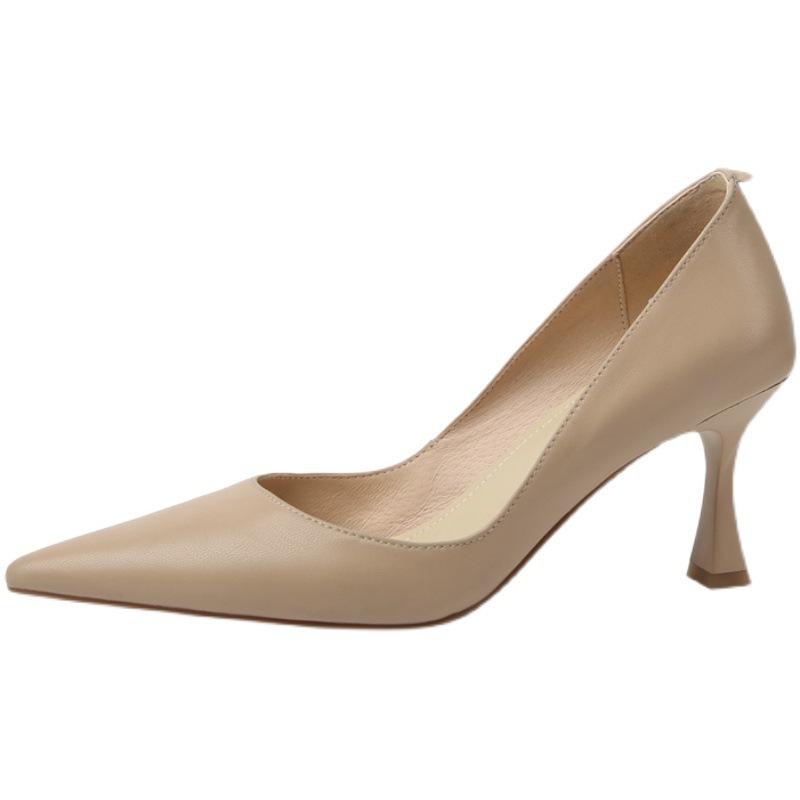 apricot pointed high heels women's stiletto single shoes inside and outside high-end elegant women's shoes