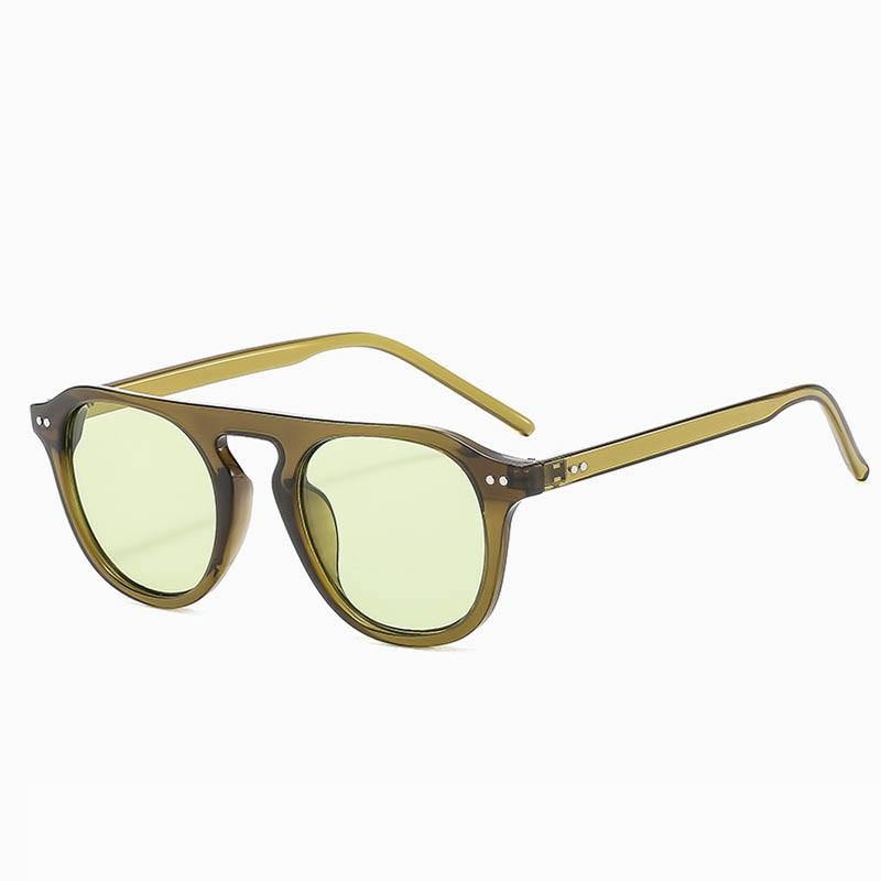 New Round Frame Jelly Color Single Beam Sunglasses For Men Women Korean Style Trendy Fashion Punk Rice Nail Flat Top Sun Glasses