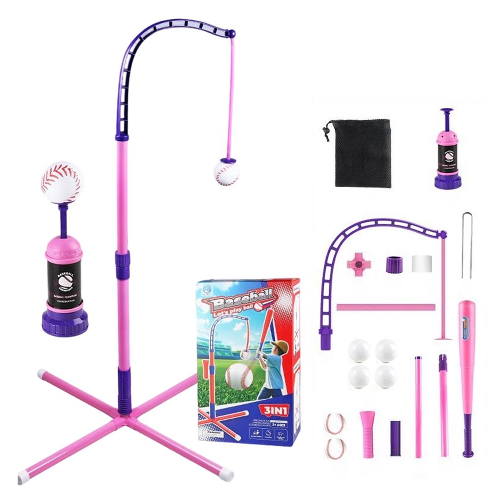 Ensemble d'entraînement de baseball 3 en 1 pour enfants Support trépied réglable avec balle oscillante Tee de frappe et pompe pour jouet de sport intérieur extérieur