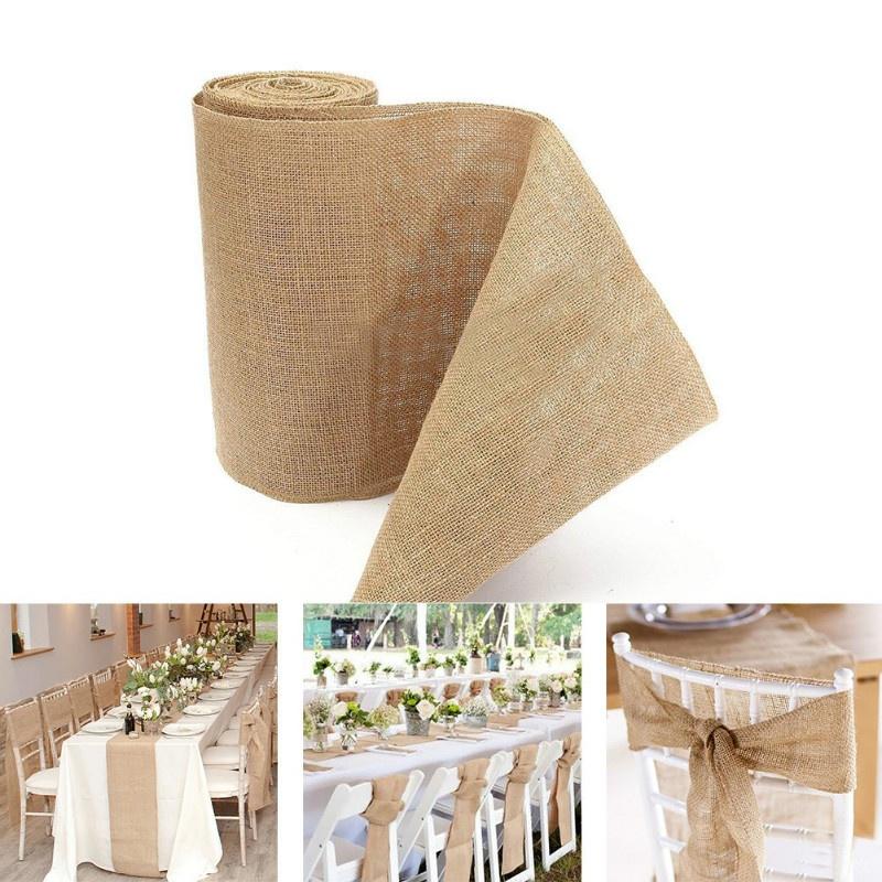 10 M * 30 Cm Natural Yellow Linen Ribbon Wedding Party Chair with Retro Home Decorations