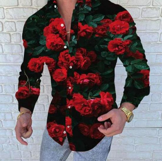 2025 European & American Men's Casual Plus Size Printed Long-Sleeve Shirt