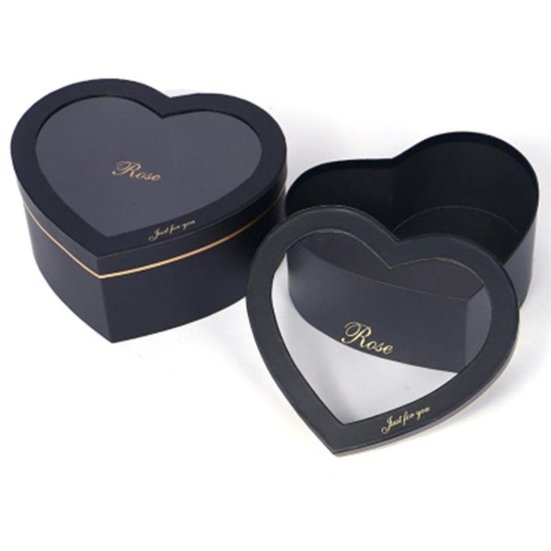 2pcs  Creative Flower Box Heart Shaped Hot Stamping Paper Florist Packaging Rose Gift Case for Anniversary Party Dropshipping