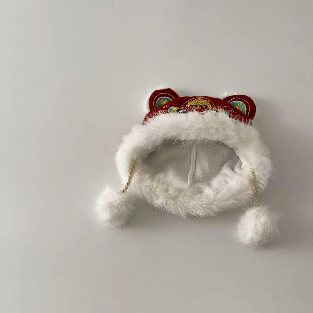 Thickened New Year Red Cap Ear Muffs Winter Warm Hat Kawaii Children's Lion Dance Hat  Outdoor
