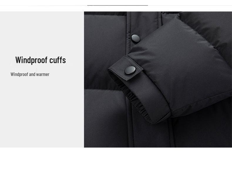 Couple's Long Black Hooded Duck Down Jacket - Thick, High Fill Winter Outerwear