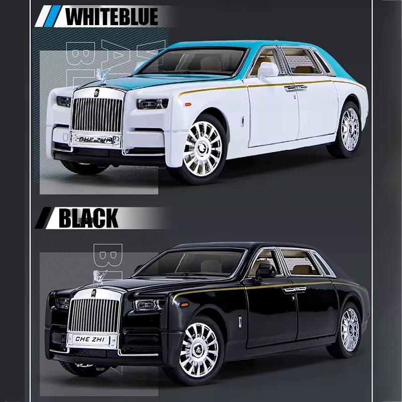 Nový model hračky auta z tlakově lité slitiny Phantom Limousine v měřítku 1/24, se simulovaným zvukem, světlem a natahovacím mechanismem, kovová hračka pro chlapce, dárek pro dítě, sběratelský kousek, dekorace