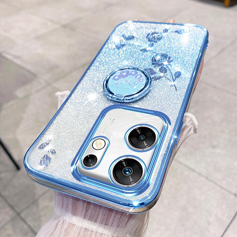 KADEM For Infinix Zero 30 4G Case Flower Shiny Glitter Kickstand TPU Phone Cover