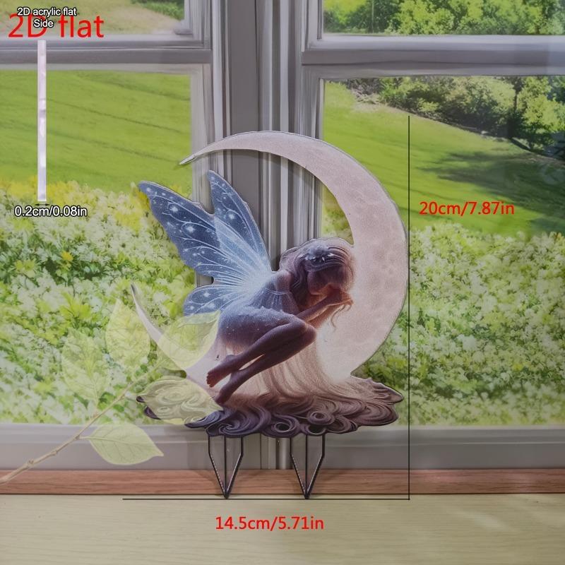

2D Flat Acrylic Moon Fairy Garden Stake Wooden Sign, Outdoor Gardens and Potted Landscapes Signs, Suitable for wall decoration, porch, room, villa, ac 20*14.5CM