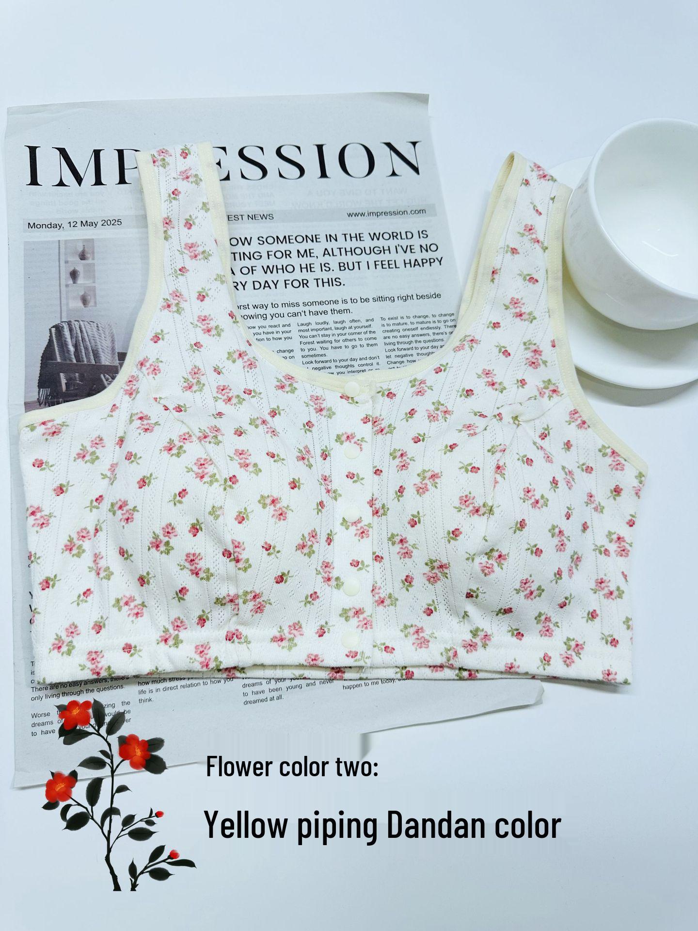 Three-Color Floral Cotton Wireless Front-Button Bra for Nursing L