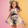 25-26 MINISO Zomer Cartoon Catch Teenieping 3DPrint Jurk Mode Kinderen Korte Mouw Prinsessenjurk Meisjes Feest Kinderkleding
