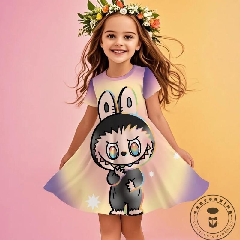 

25-26 МИНISO Летнее Мультяшное Платье Catch Teenieping 3D-Печать Модное Детское Платье с Коротким Рукавом Принцессы для Девочек на Вечеринку Детская Одежда 170