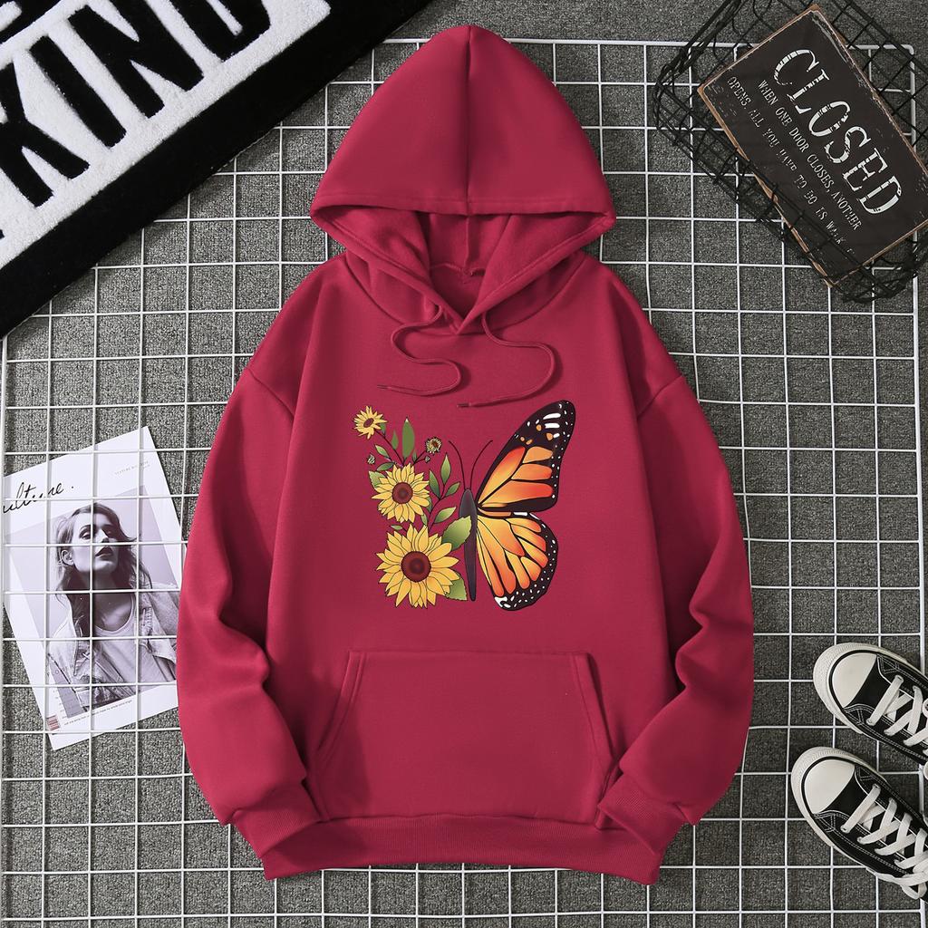 2025 autumn and winter fleece women's sweater threaded cuffs hem loose thermal hooded